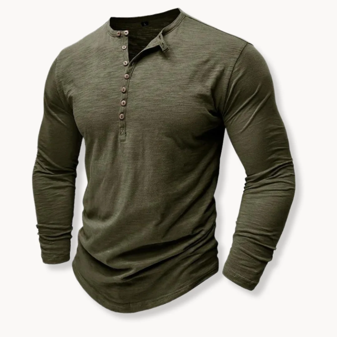 Men's Cotton Blend Long-Sleeve Henley Tee – Super-Soft, Breathable T-Shirt