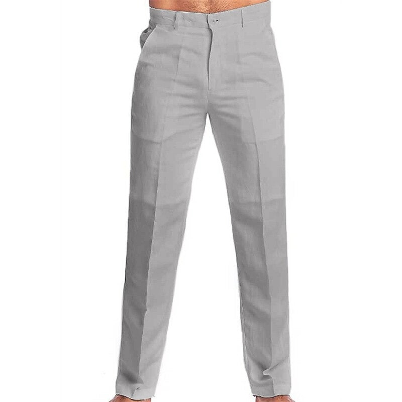 Men’s Classic Cotton-Linen Straight Fit Trousers – Breathable, Ultra-Light Everyday Pants