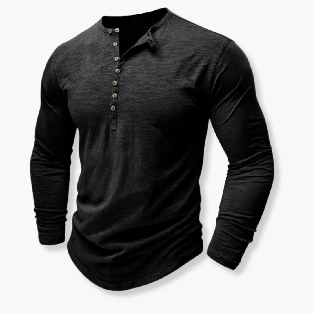 Men's Cotton Blend Long-Sleeve Henley Tee – Super-Soft, Breathable T-Shirt