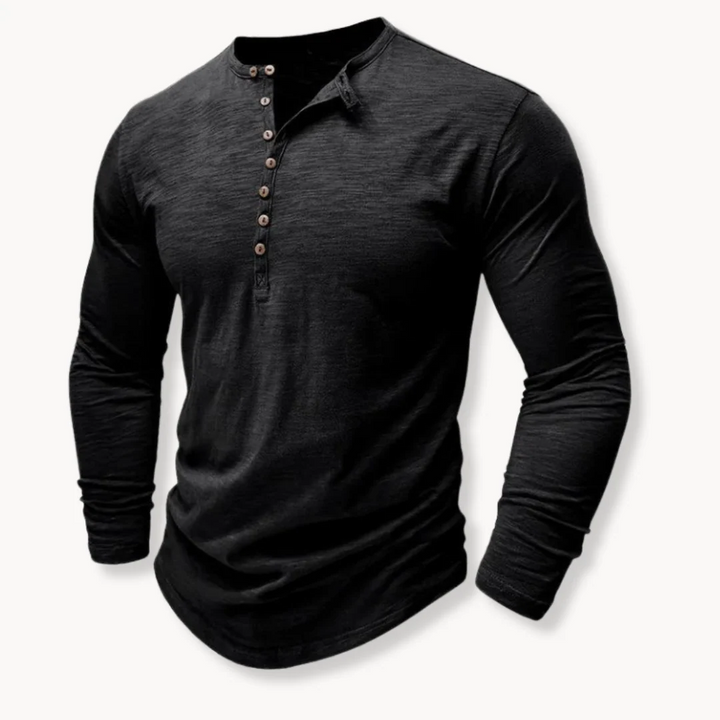 Men's Cotton Blend Long-Sleeve Henley Tee – Super-Soft, Breathable T-Shirt