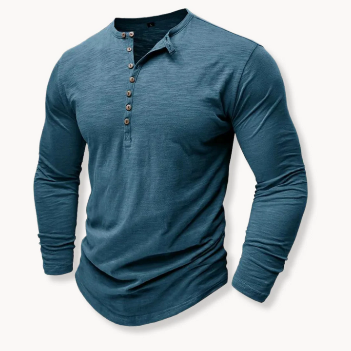 Men's Cotton Blend Long-Sleeve Henley Tee – Super-Soft, Breathable T-Shirt