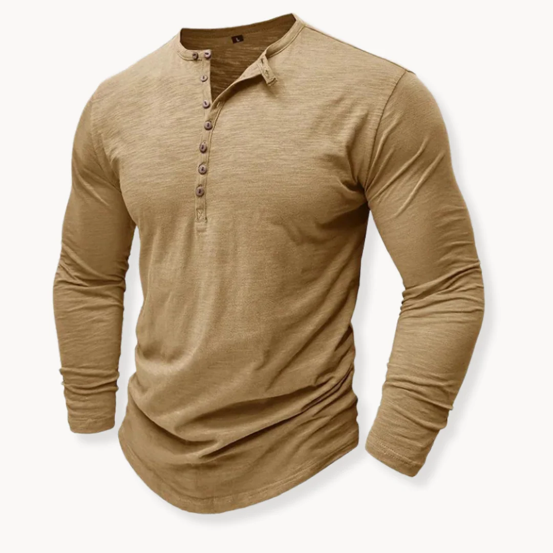 Men's Cotton Blend Long-Sleeve Henley Tee – Super-Soft, Breathable T-Shirt