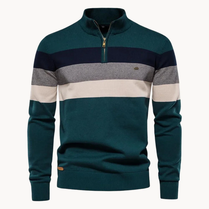 Men's Striped Cotton Blend Half-Zip Pullover – Ultra-Cozy, Lightweight Dailywear Sweater
