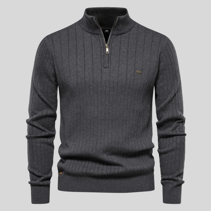 Men's Ultra-Soft Ribbed Half-Zip Cotton Sweater – Cozy, Comfortable Fit Sweater