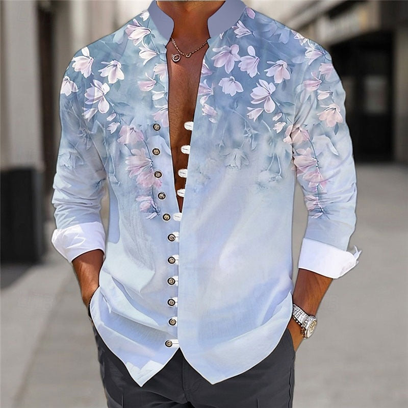 Floral Print Button-Up Shirt for Men – Lightweight, Ultra-Soft, Breathable Shirt
